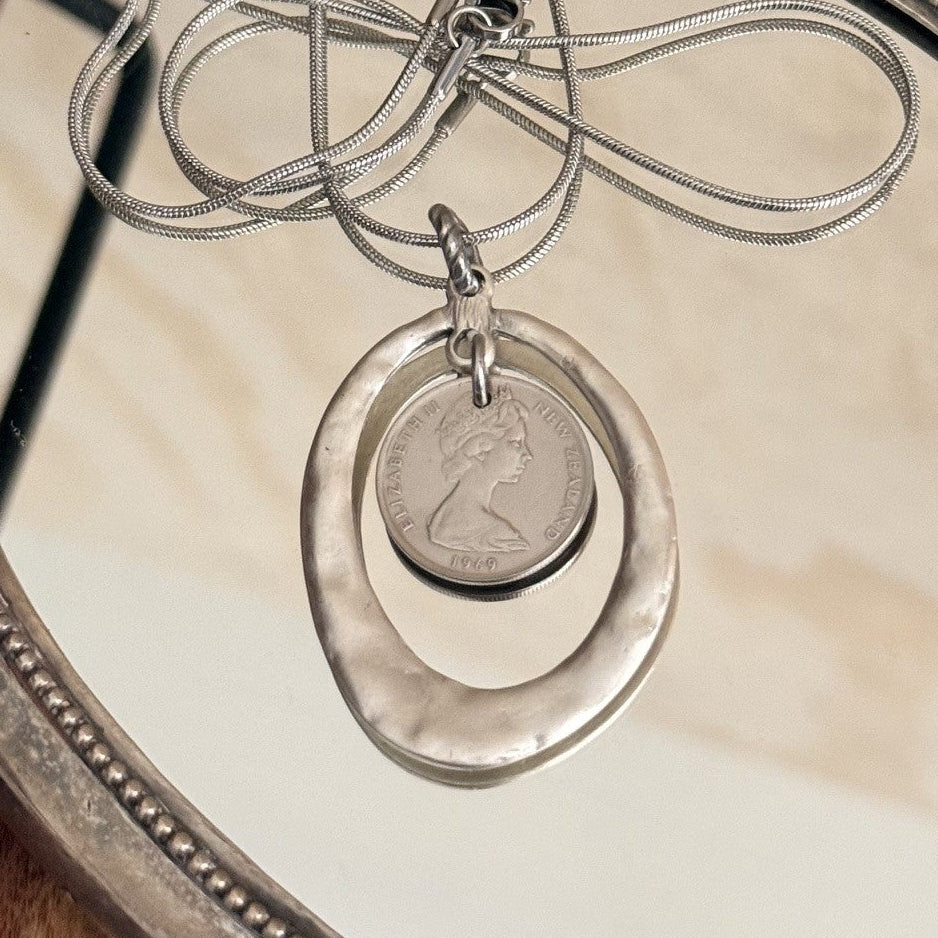 1969 New Zealand 5 Cent Coin Necklace Tuatara Wearable History
