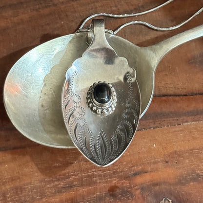 Vintage Jam Spoon & Onyx Necklace