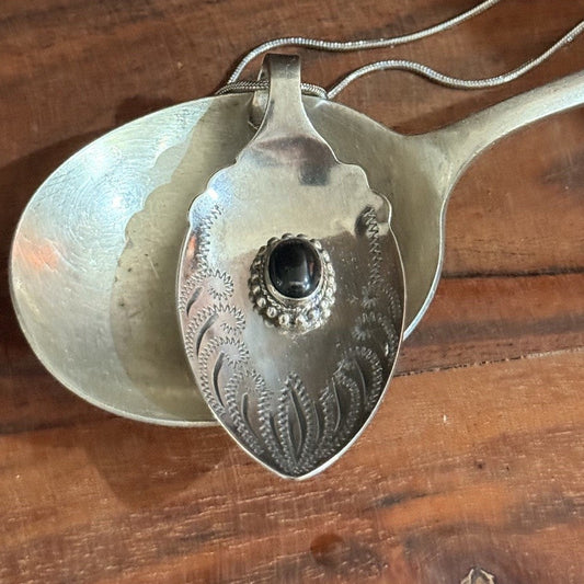 Vintage Jam Spoon & Onyx Necklace