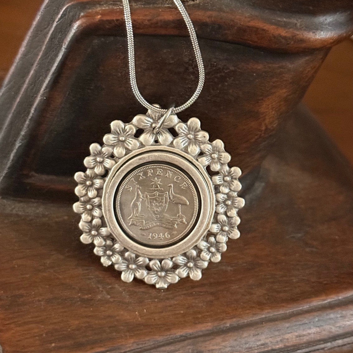 1946 Australian Sixpence Floral Necklace