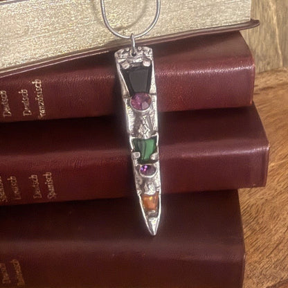 Scottish Celtic Dirk Kilt Pin Necklace | Vintage Rhinestone Pendant