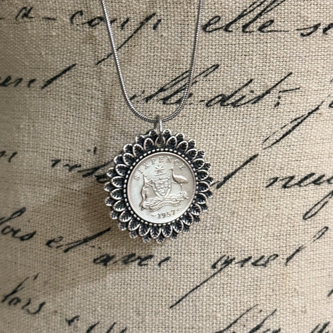 1957 Australian Sixpence Flower Necklace