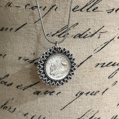 1957 Australian Sixpence Flower Necklace