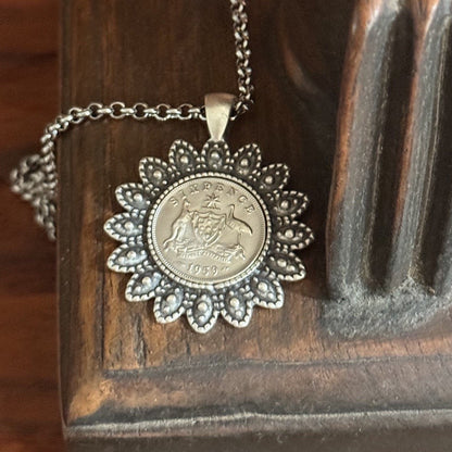 1959 Australian Sixpence Flower Necklace