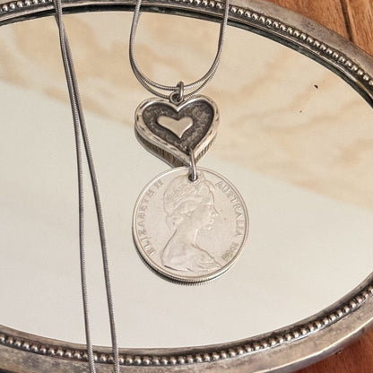 1966 Australian Round 50 Cent Coin Heart Necklace | Wearable History