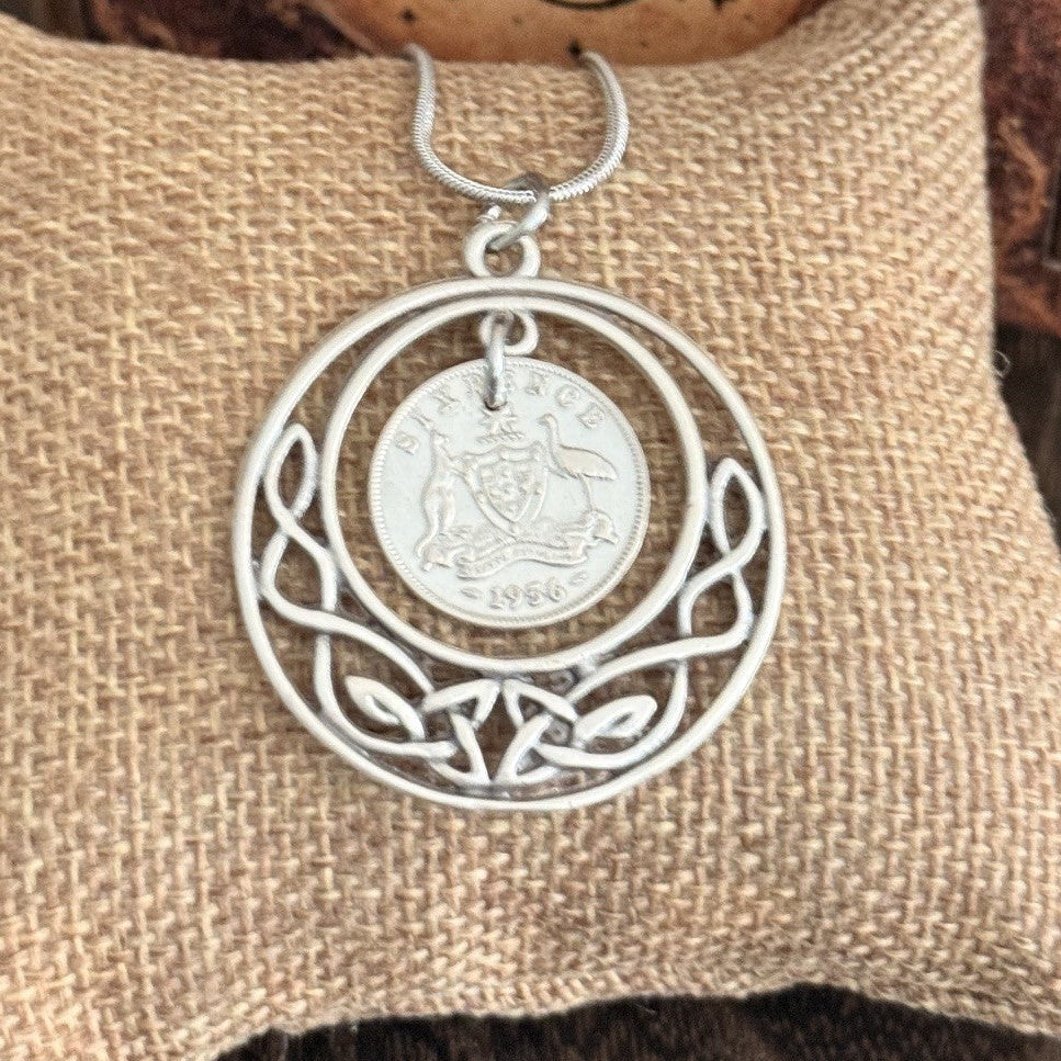 1956 Australian Sixpence Necklace Celtic Style