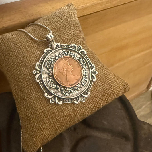 1966 Australian Two Cent Coin Necklace — Framed in Story