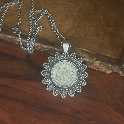1946 Australian Sixpence Flower Coin Necklace