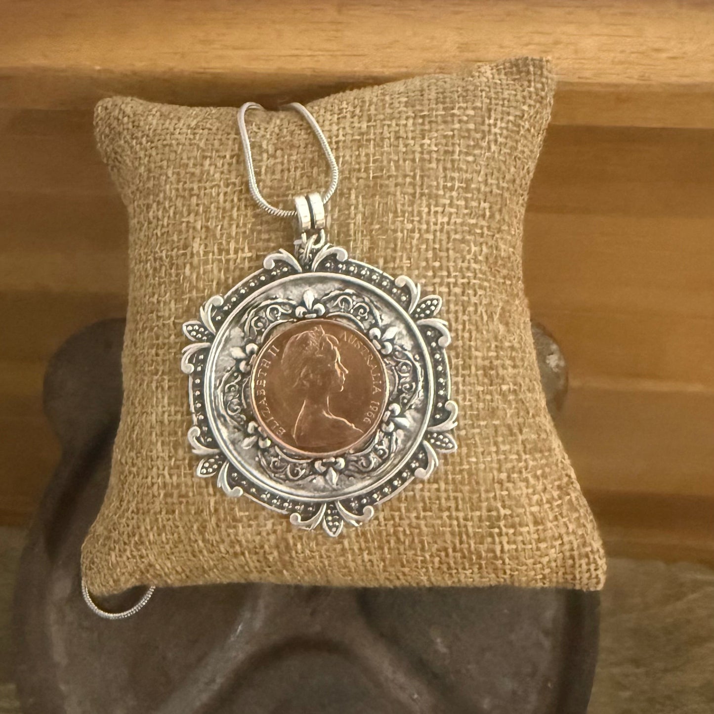 1966 Australian Two Cent Coin Necklace — Framed in Story