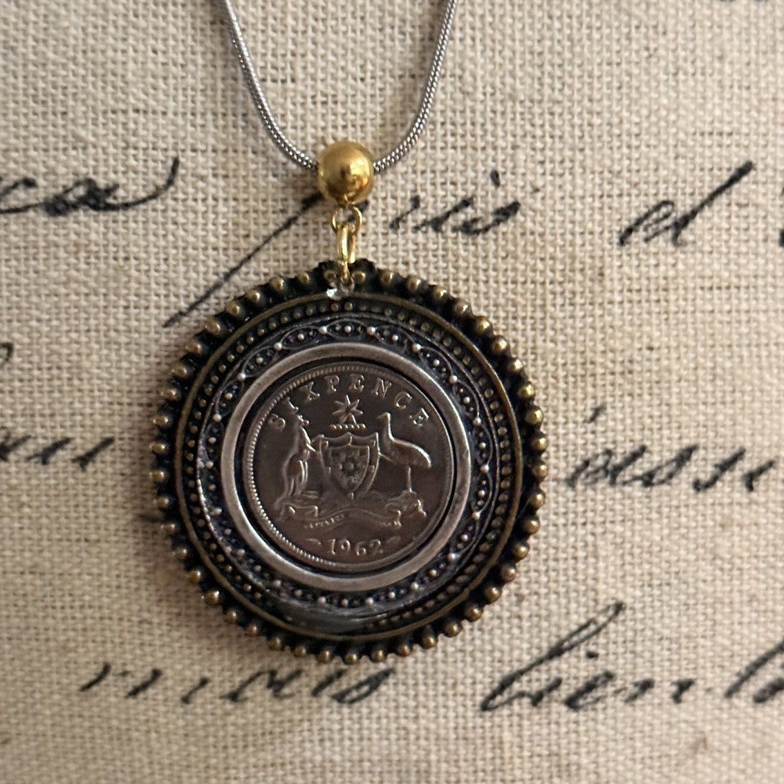 1962 Australian Sixpence Mixed Metal Necklace