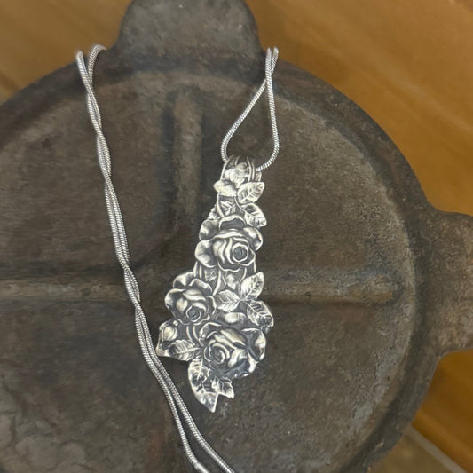 Sterling Silver Antique Rose Necklace