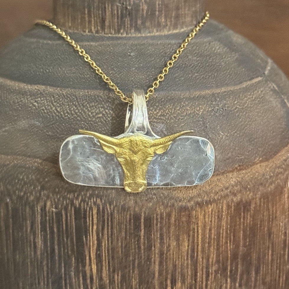 Vintage Child's Food Pusher Necklace with Gold NT Longhorn