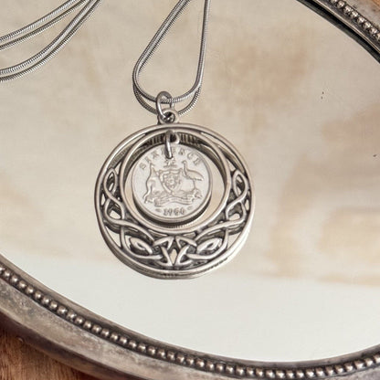1956 Australian Sixpence Necklace Celtic Style