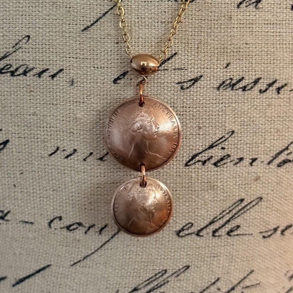 1966 Australian One & Two Cent Coin Necklace