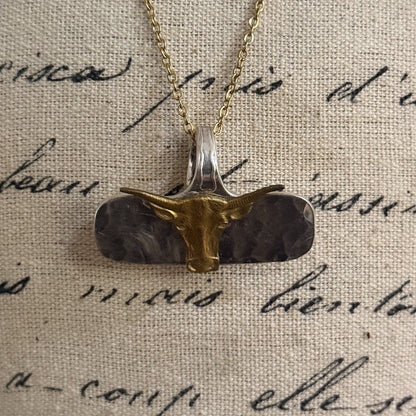 Vintage Child's Food Pusher Necklace with Gold NT Longhorn