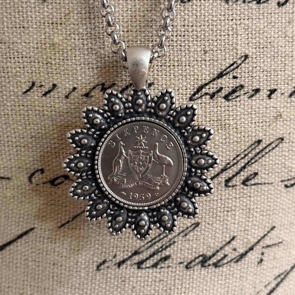 1959 Australian Sixpence Flower Necklace