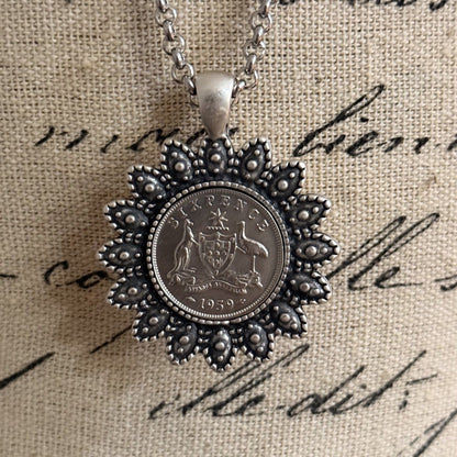1959 Australian Sixpence Flower Necklace