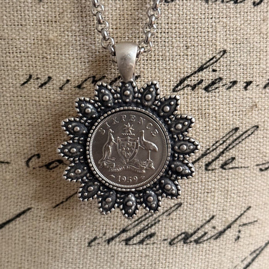1959 Australian Sixpence Flower Necklace