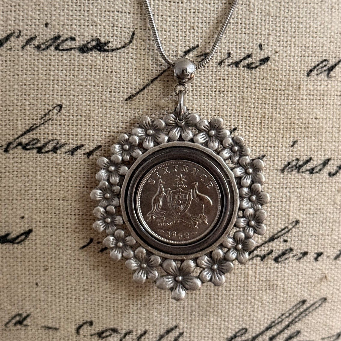 1962 Australian Sixpence Flower Necklace