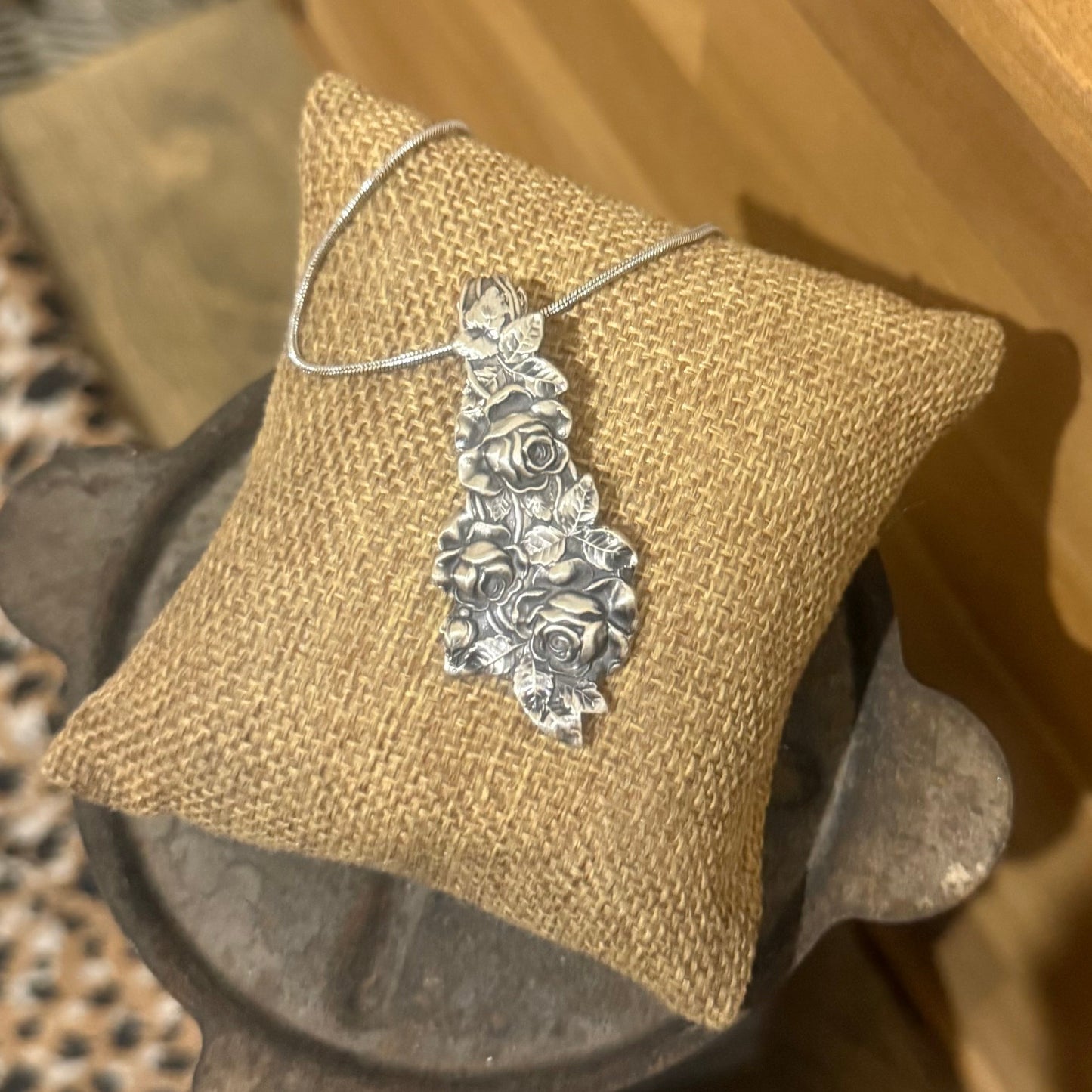 Sterling Silver Antique Rose Necklace