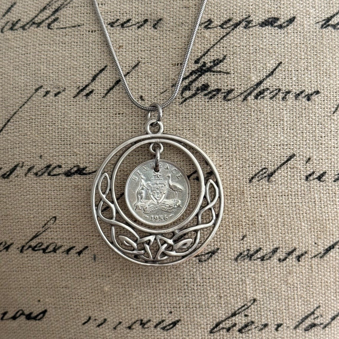1956 Australian Sixpence Necklace Celtic Style