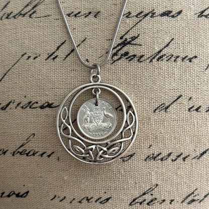 1956 Australian Sixpence Necklace Celtic Style