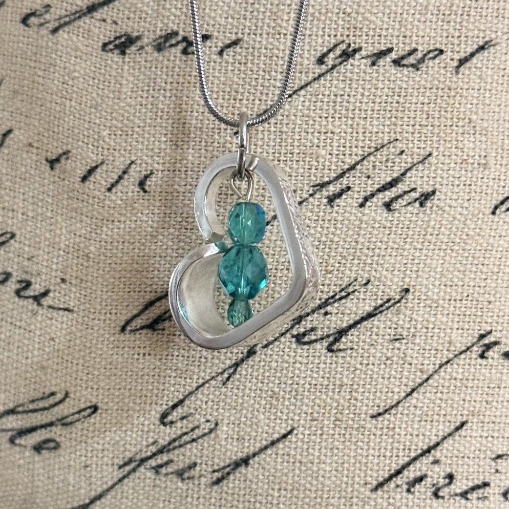 Vintage Spoon Handle Heart & Crystal Necklace