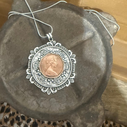 1966 Australian Two Cent Coin Necklace — Framed in Story