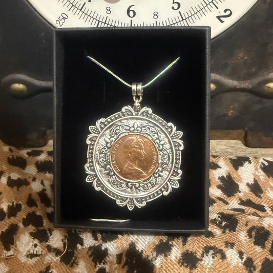 1966 Australian Two Cent Coin Necklace — Framed in Story