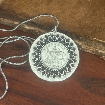 1956 Australian Sixpence Flower Coin Necklace