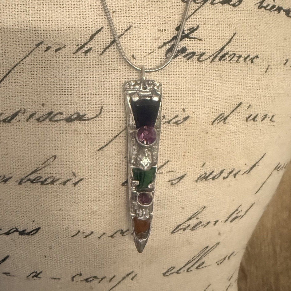 Scottish Celtic Dirk Kilt Pin Necklace | Vintage Rhinestone Pendant