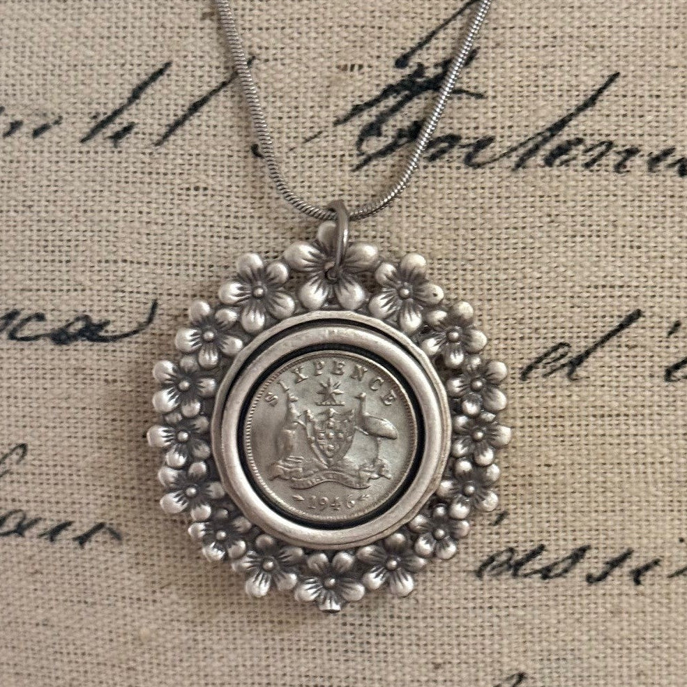 1946 Australian Sixpence Floral Necklace