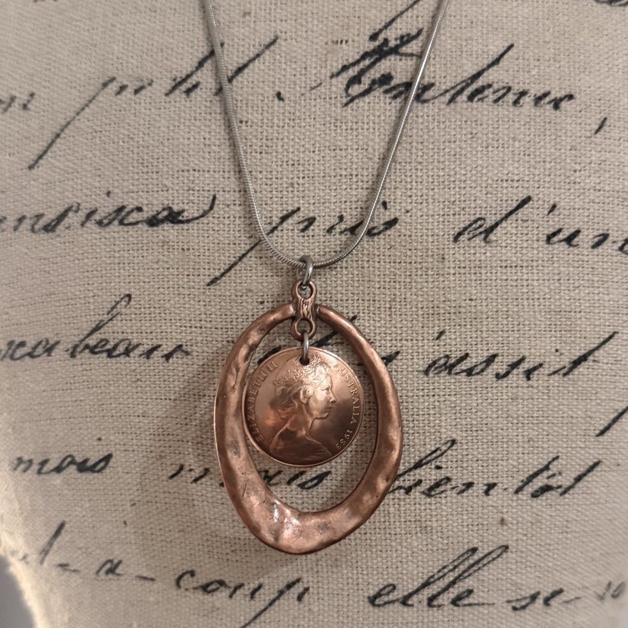 1983 Australian Hand Domed Two Cent Coin Necklace