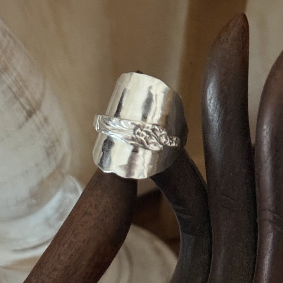 1922 Sterling Silver Apostle Spoon Textured Saddle Ring