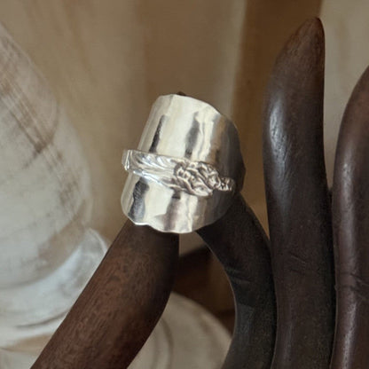 1922 Sterling Silver Apostle Spoon Textured Saddle Ring