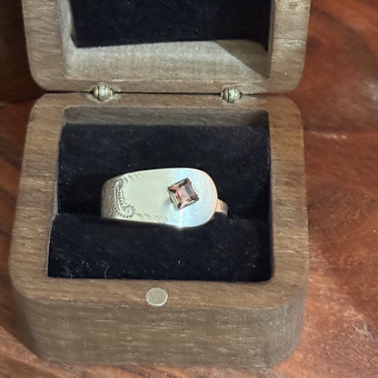 Vintage Spoon Handle Band Ring | Pink Crystal