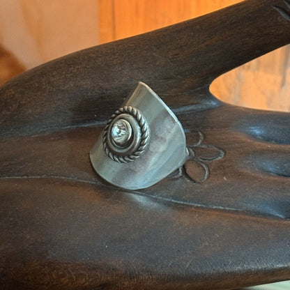 Vintage Spoon Bowl Ring with Crystal Rivet