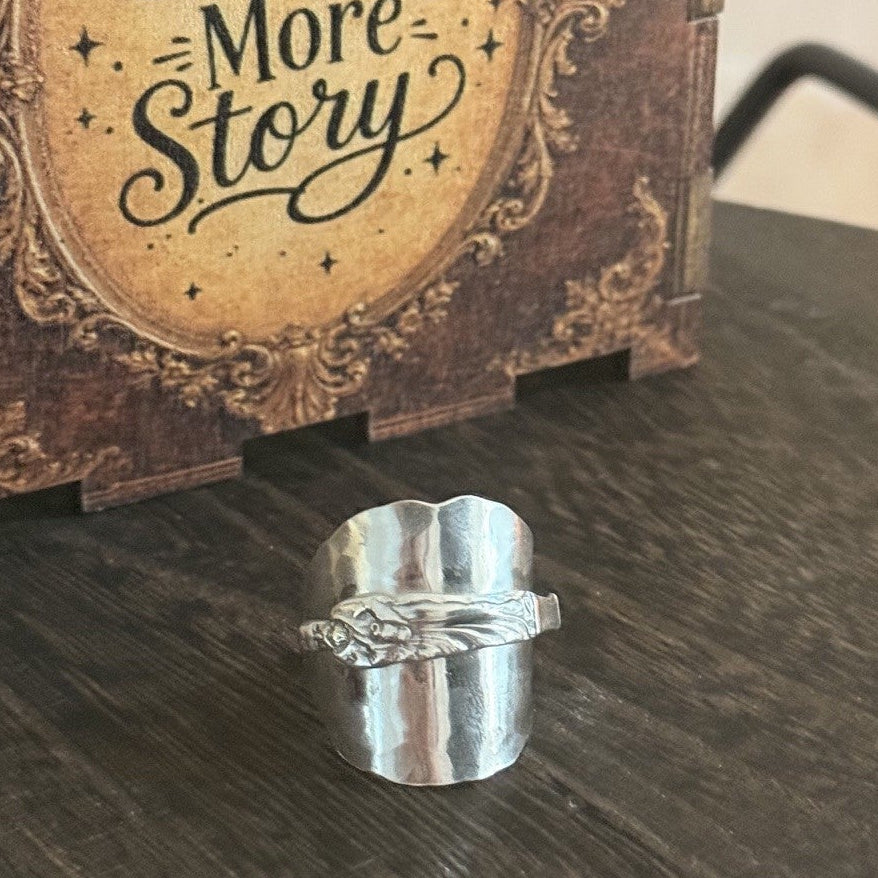 1922 Sterling Silver Apostle Spoon Textured Saddle Ring