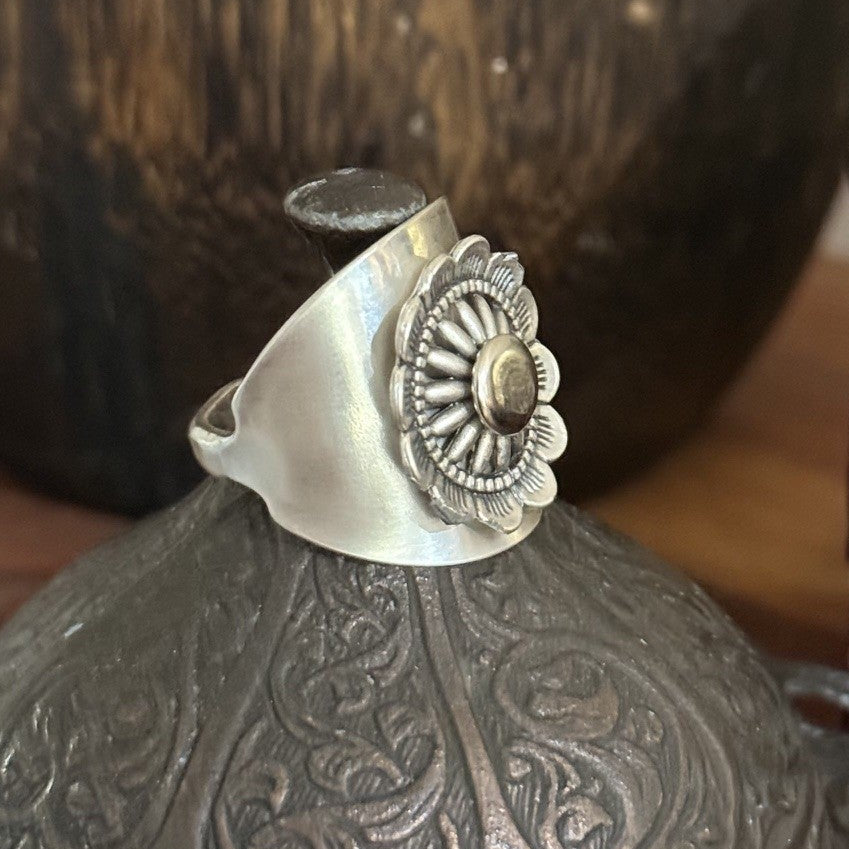 Vintage Spoon Ring with Riveted Flower