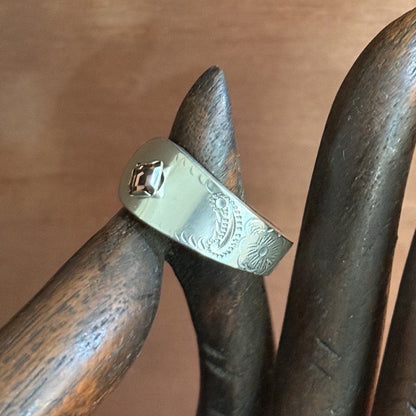 Vintage Spoon Handle Band Ring | Pink Crystal