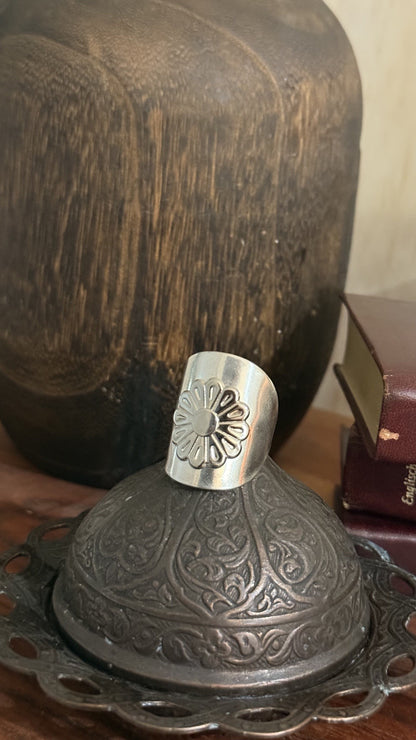 Vintage Spoon Ring with Silver Flower