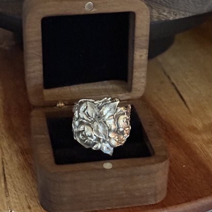 Antique Sterling Silver Rose Bouquet Band Ring