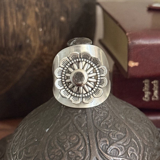 Vintage Spoon Ring with Riveted Flower