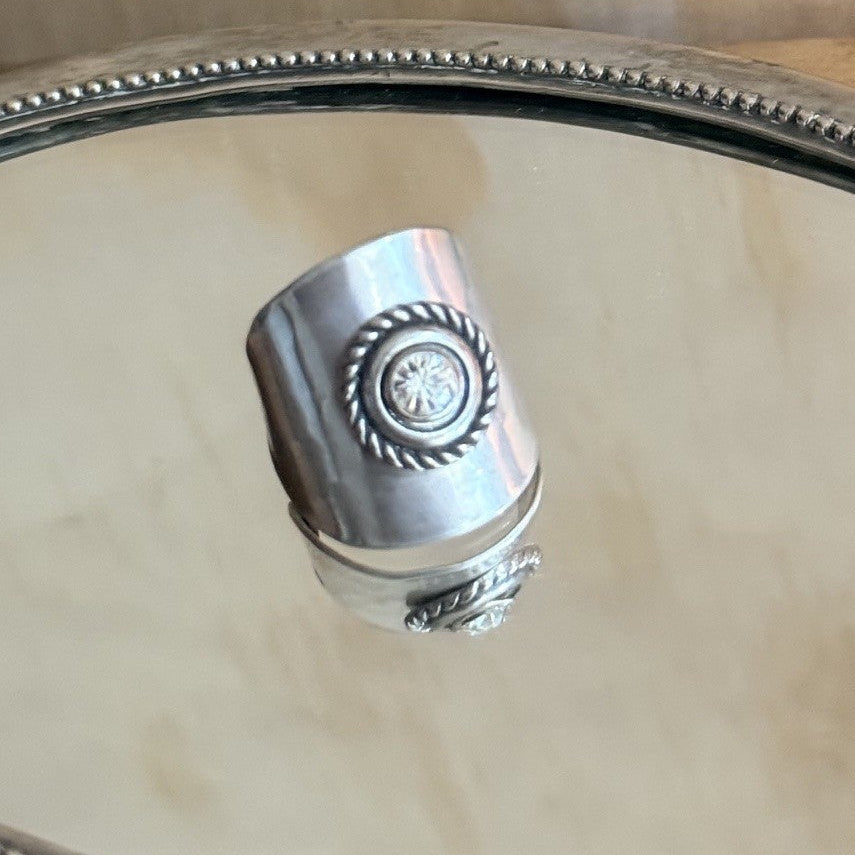 Vintage Spoon Bowl Ring with Crystal Rivet