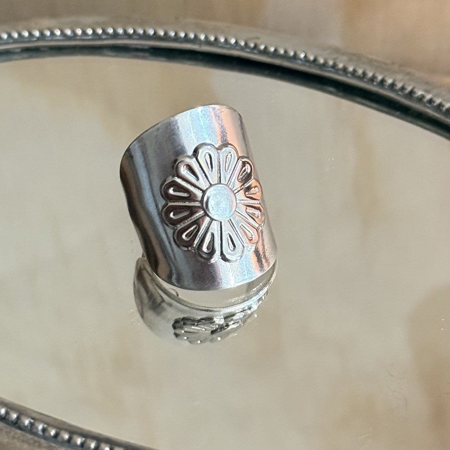Vintage Spoon Ring with Silver Flower