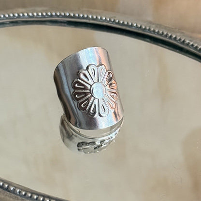 Vintage Spoon Ring with Silver Flower