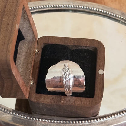 1922 Sterling Silver Apostle Spoon Textured Saddle Ring