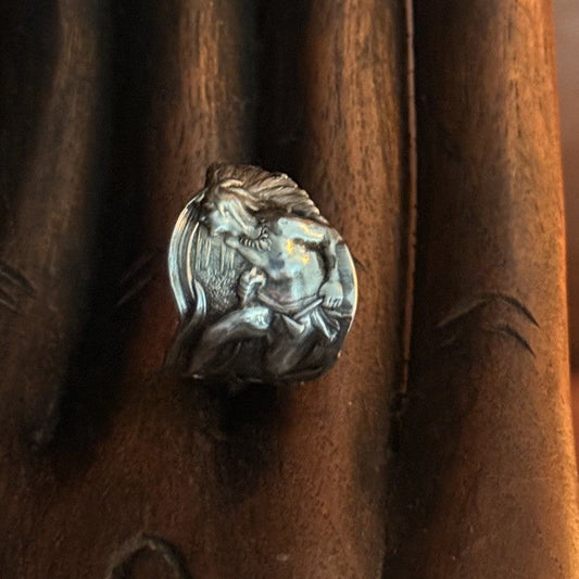 Sterling Silver American Chief Warrior Spoon Band Ring