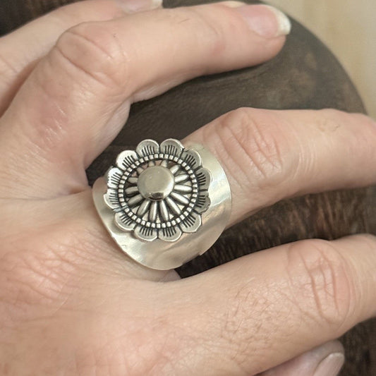 Vintage Spoon Ring with Riveted Flower