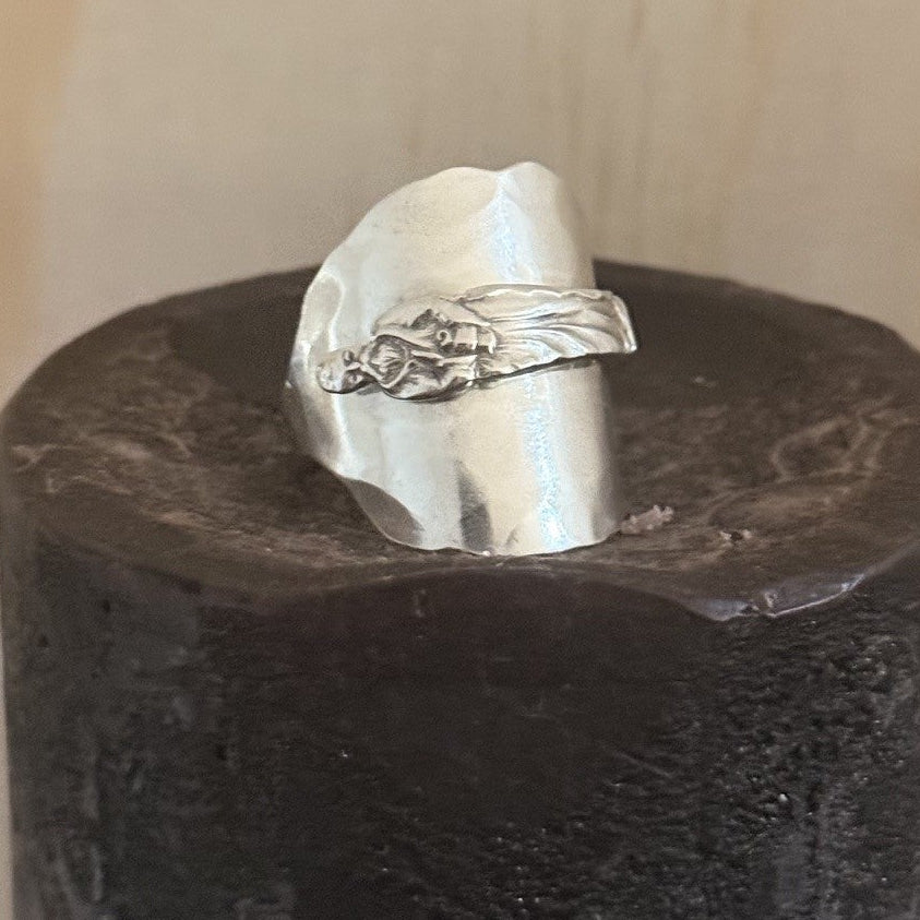 1922 Sterling Silver Apostle Spoon Textured Saddle Ring